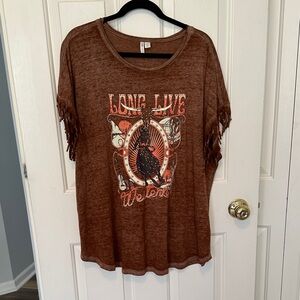 Cato Brown Long Live Western Fringe Tee